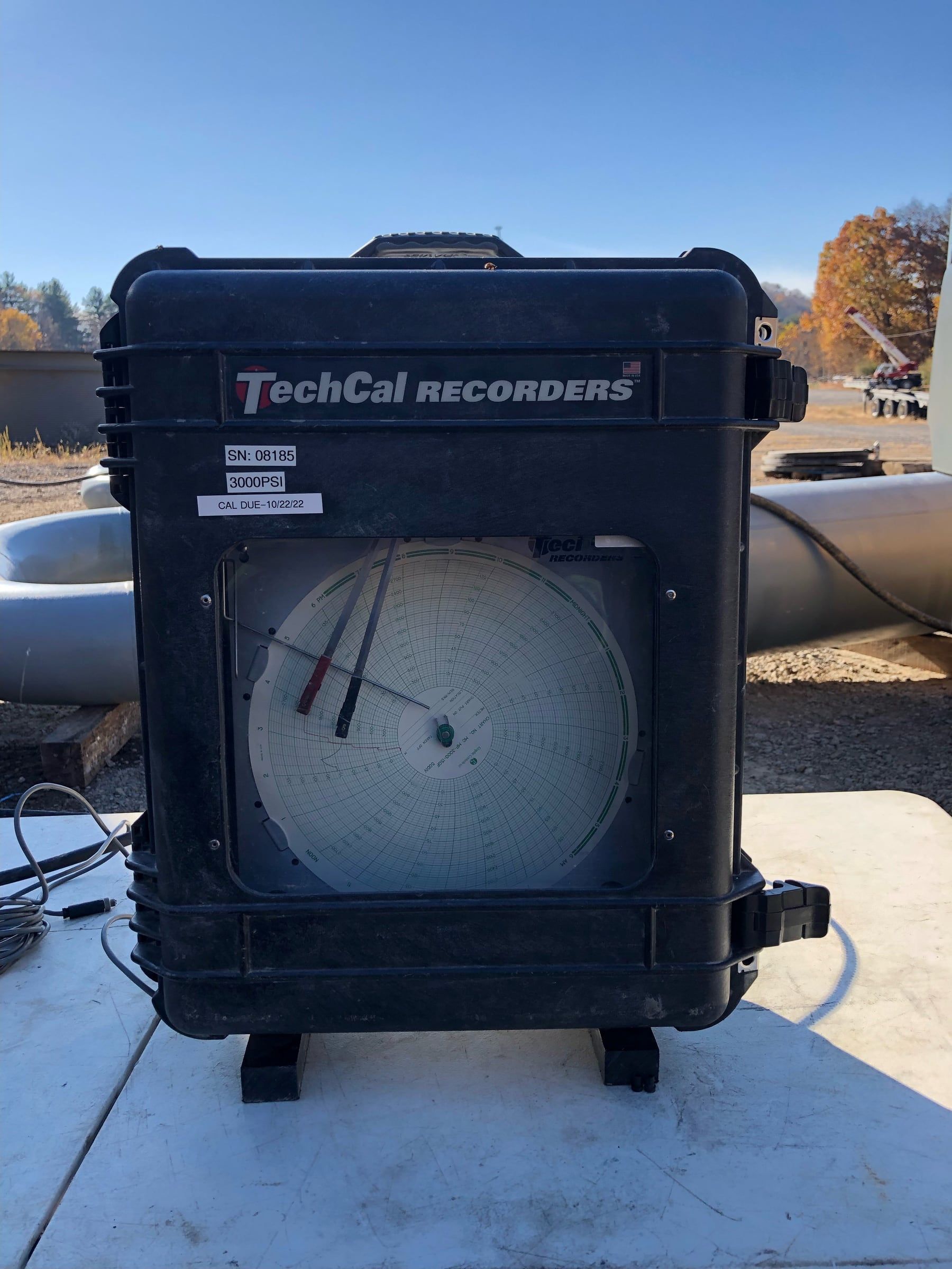 Chart recorder running in its field case beside the line