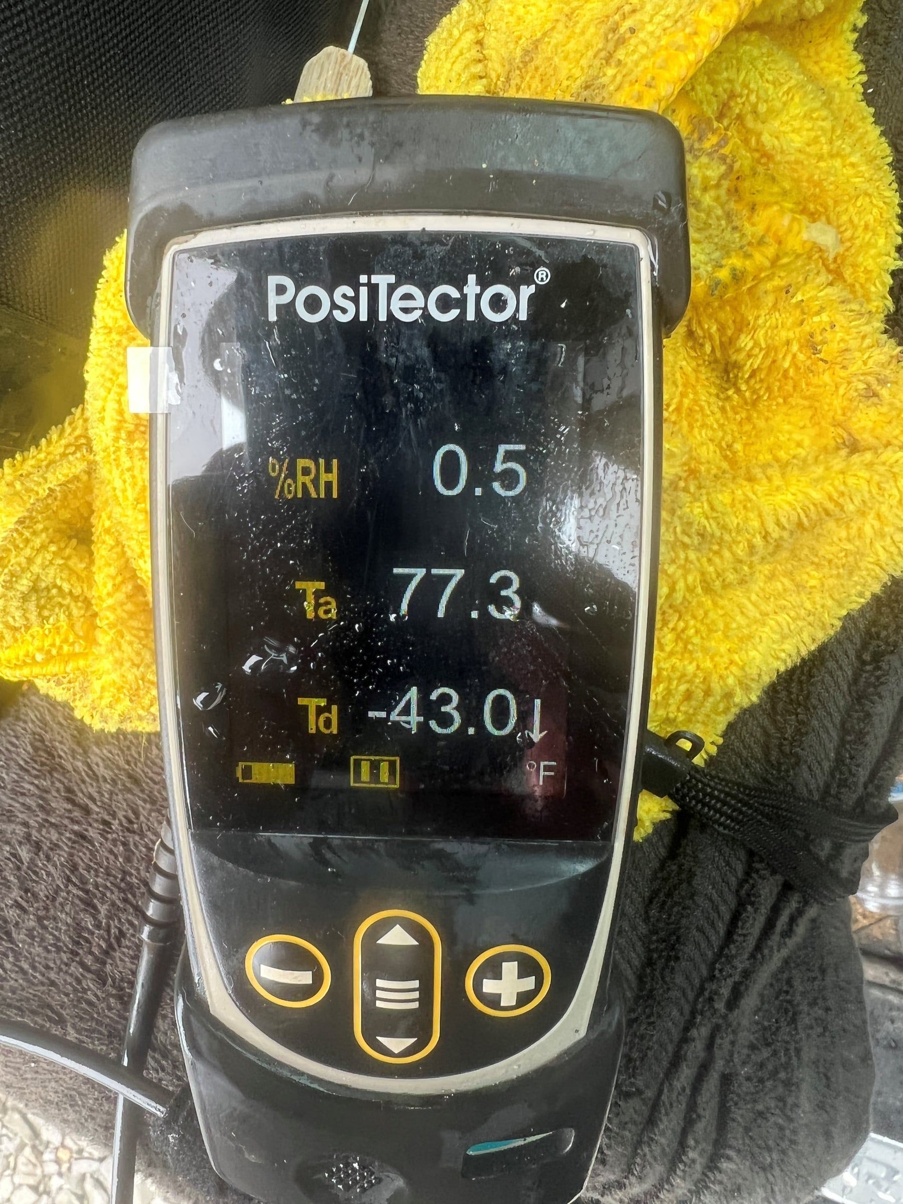 Dew point meter reading minus 43 degrees Fahrenheit at the sample point