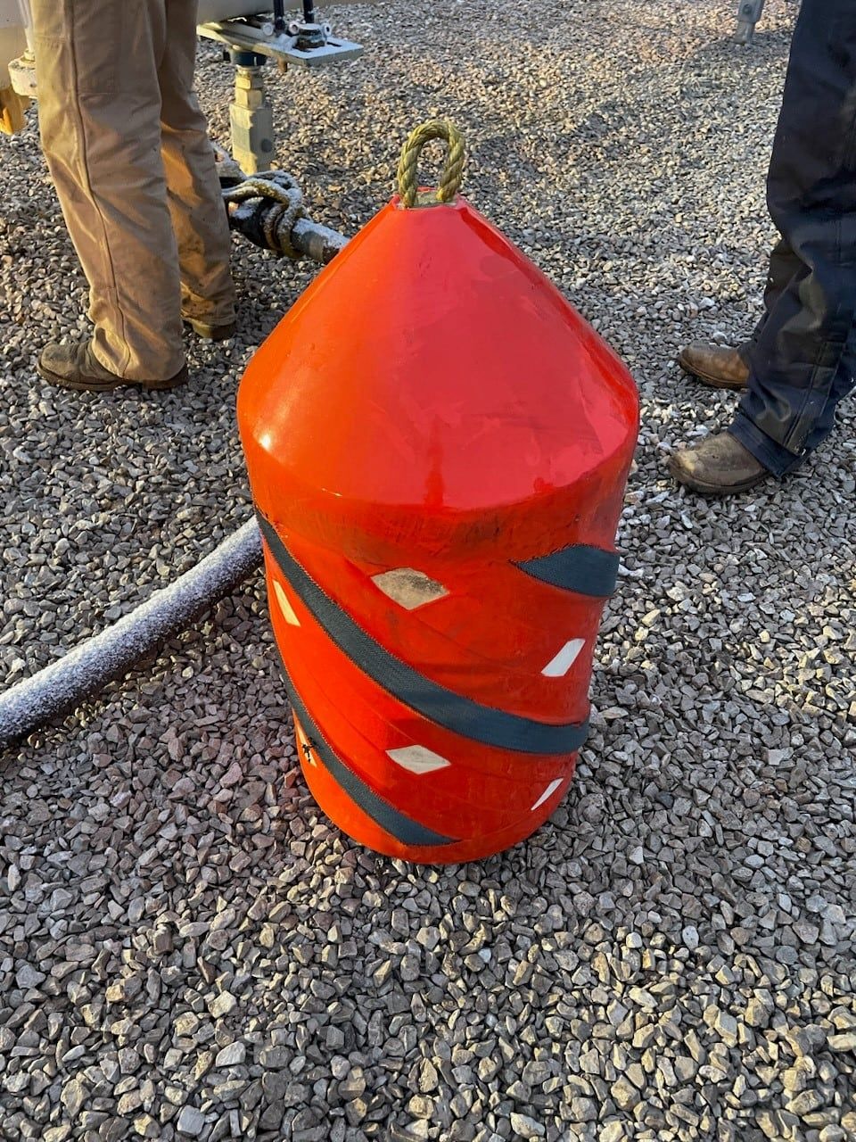 Poly pig staged on the pad before a run