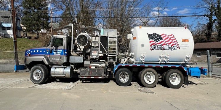 Cryogenic nitrogen pumper unit parked at the Washington, Pennsylvania yard
