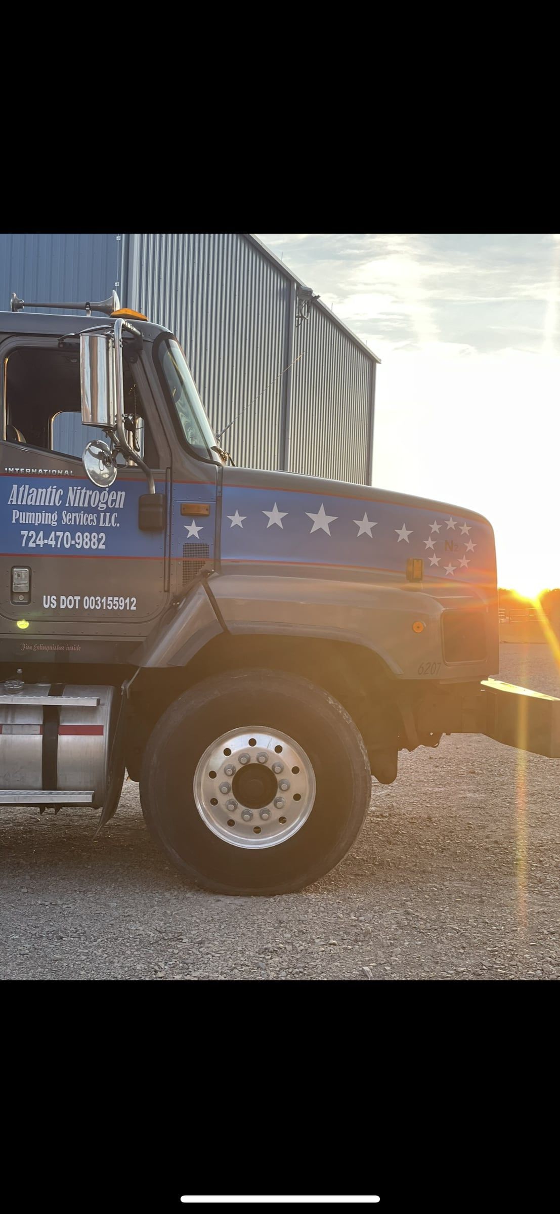 Atlantic Nitrogen Pumping Services truck at sunrise