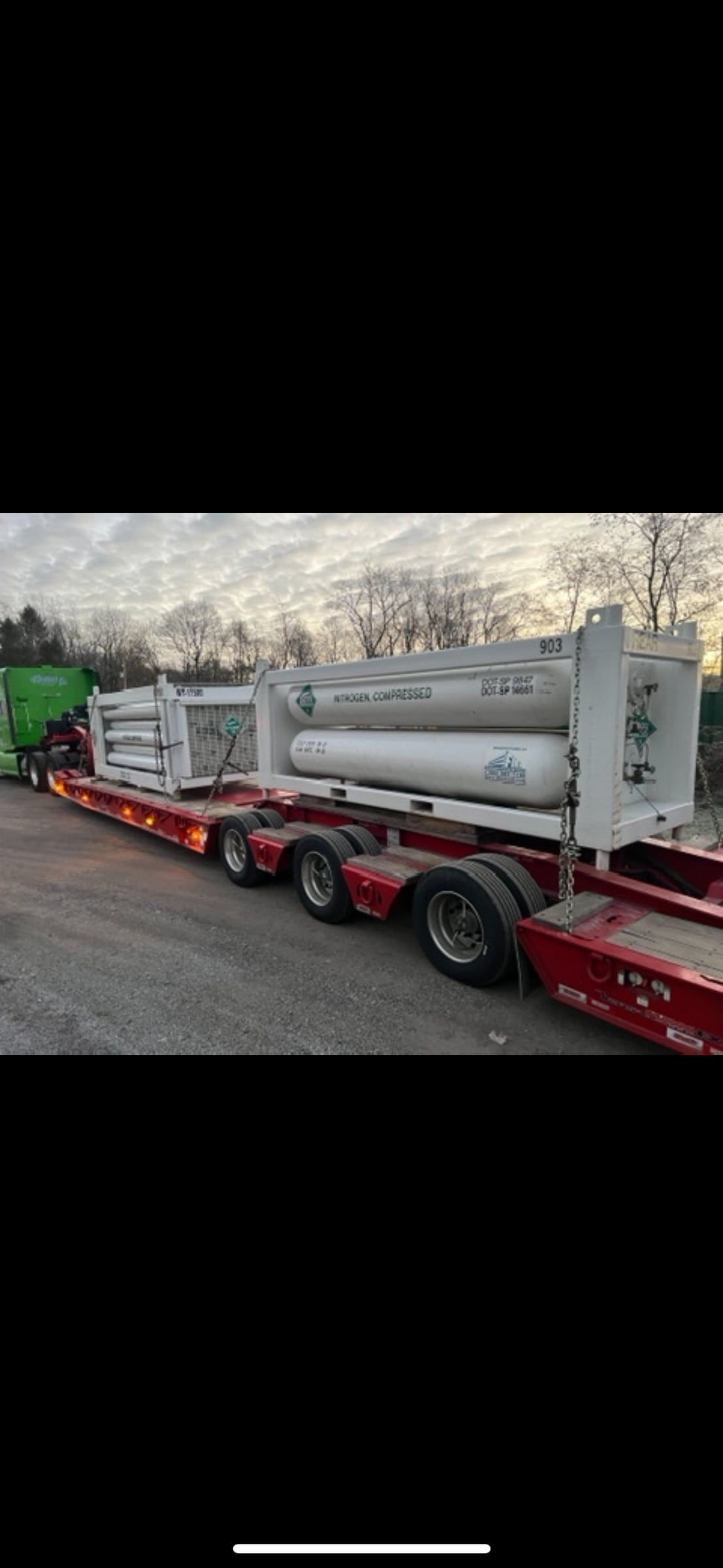 Nitrogen tube module loaded on a lowboy trailer